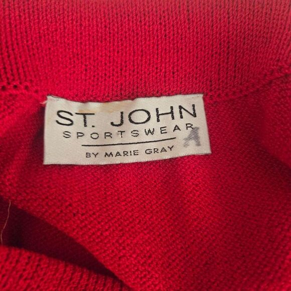 Vintage St John Santana Knit Skirt Sweater Set Womens 4 Red Gold Buttons - Picture 10 of 13